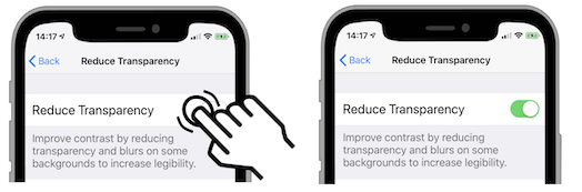 turn on the Reduce Transparency