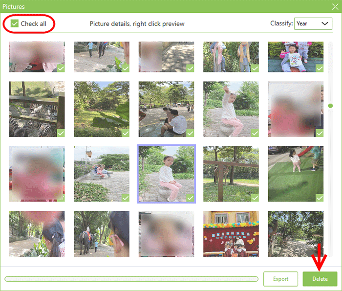check all photos and click Delete