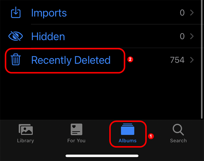 tap Recently Deleted