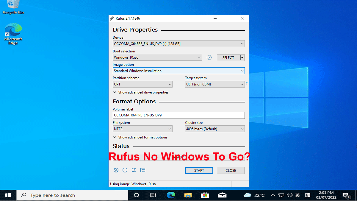 Руфус нет Windows To Go
